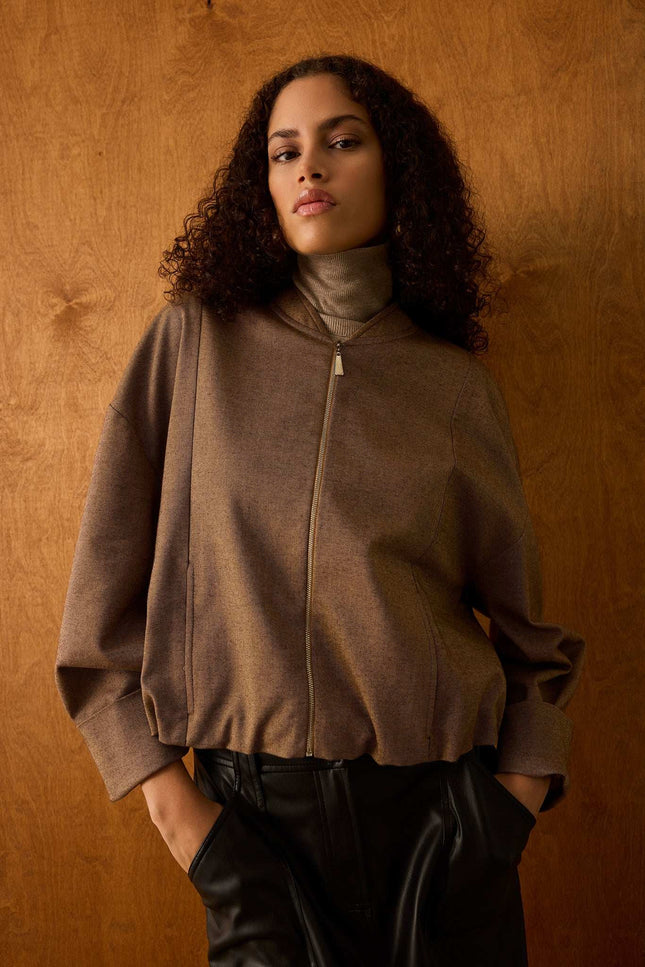 Fermuarlı Bomber Ceket (Kahverengi)