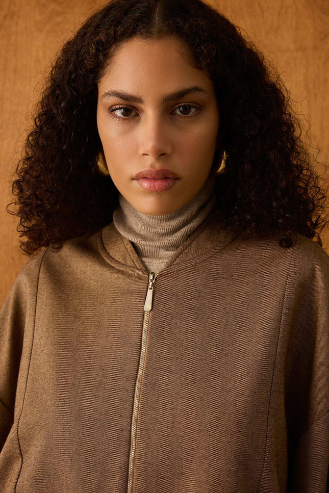 Fermuarlı Bomber Ceket (Kahverengi)