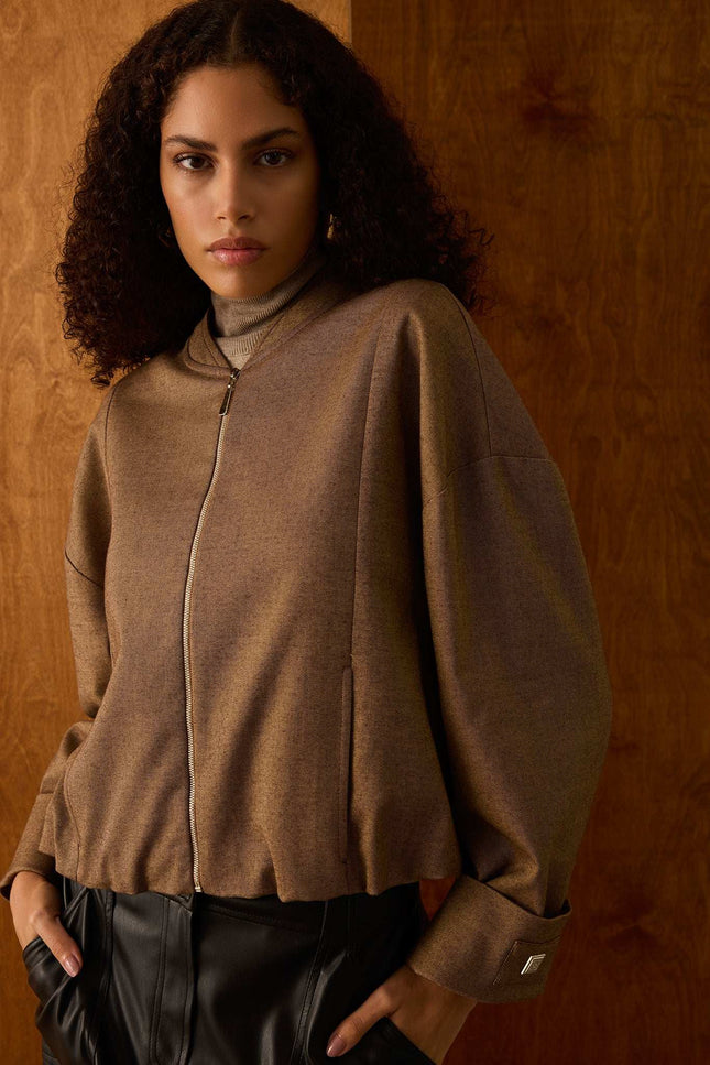 Fermuarlı Bomber Ceket (Kahverengi)