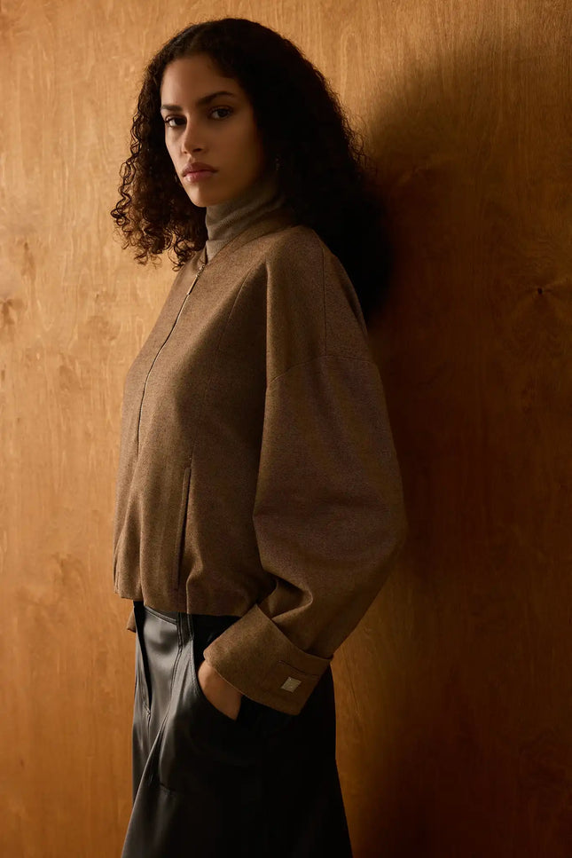 Fermuarlı Bomber Ceket (Kahverengi)