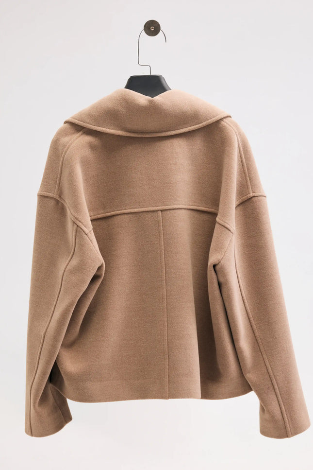 Camel Kruvaze Yaka Kısa Kaban