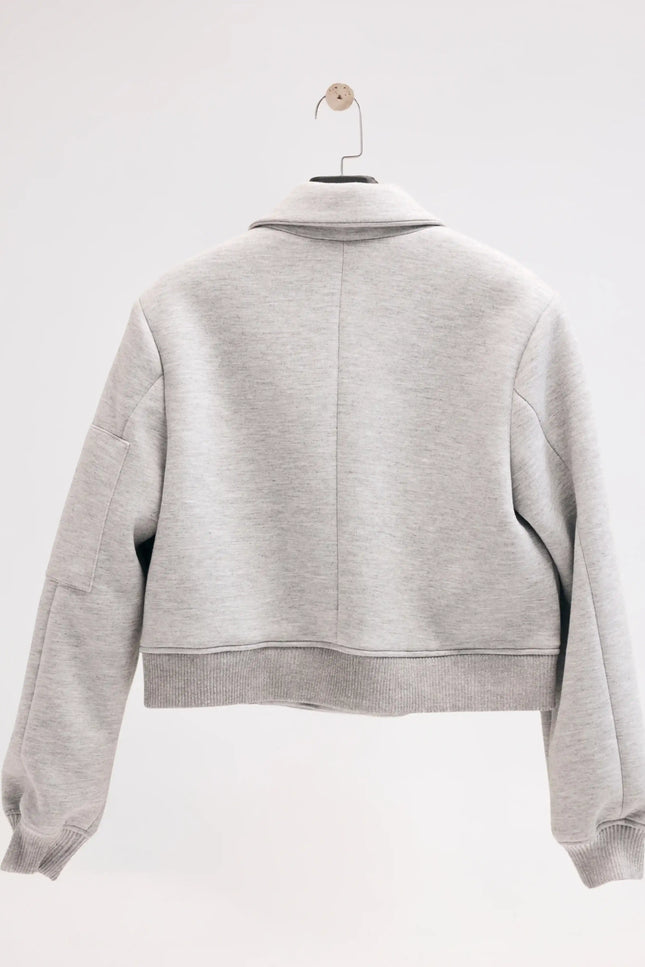 Gri Kruvaze Yaka Bomber Ceket