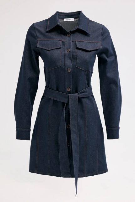 Kuşaklı Denim Elbise