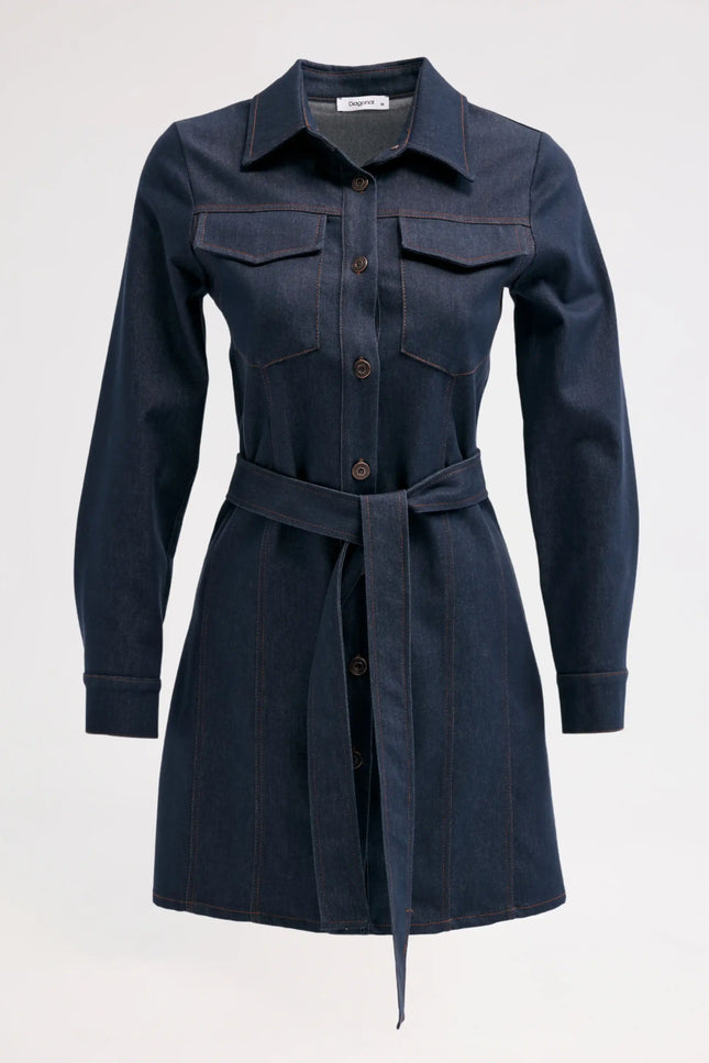 Kuşaklı Denim Elbise