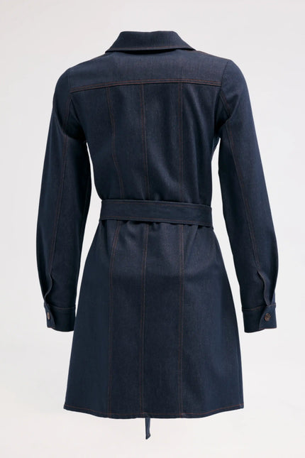 Kuşaklı Denim Elbise