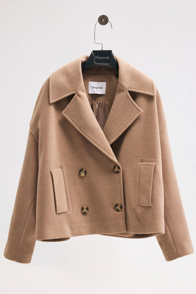 Camel Kruvaze Yaka Kısa Kaban