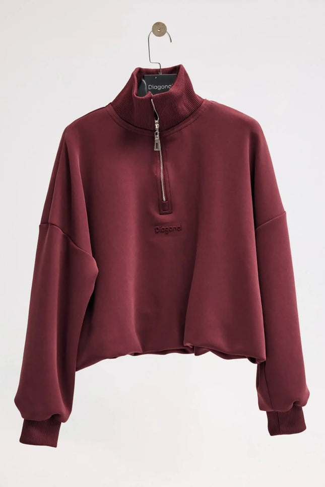 Fermuarlı Bordo Sweatshirt