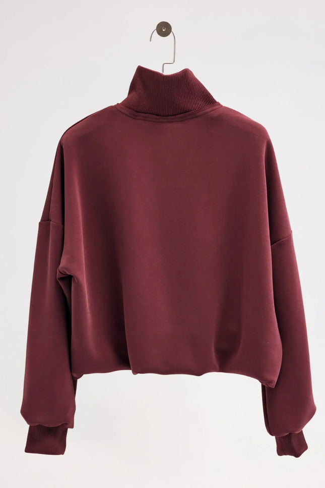 Fermuarlı Bordo Sweatshirt