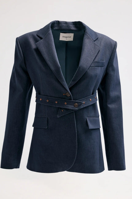 Lacivert Kemerli Blazer Ceket