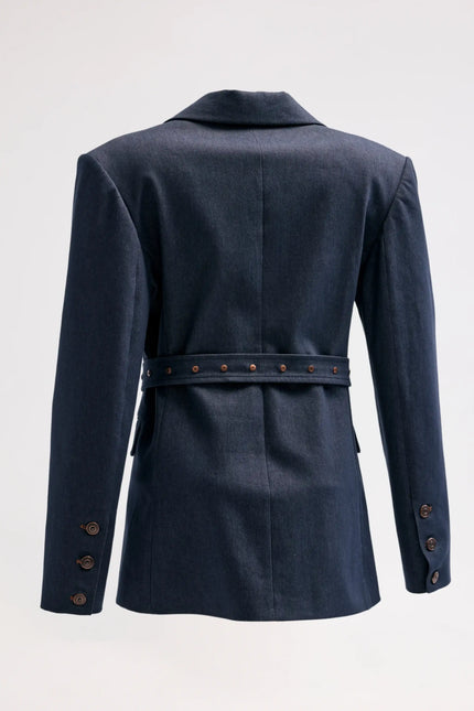 Lacivert Kemerli Blazer Ceket