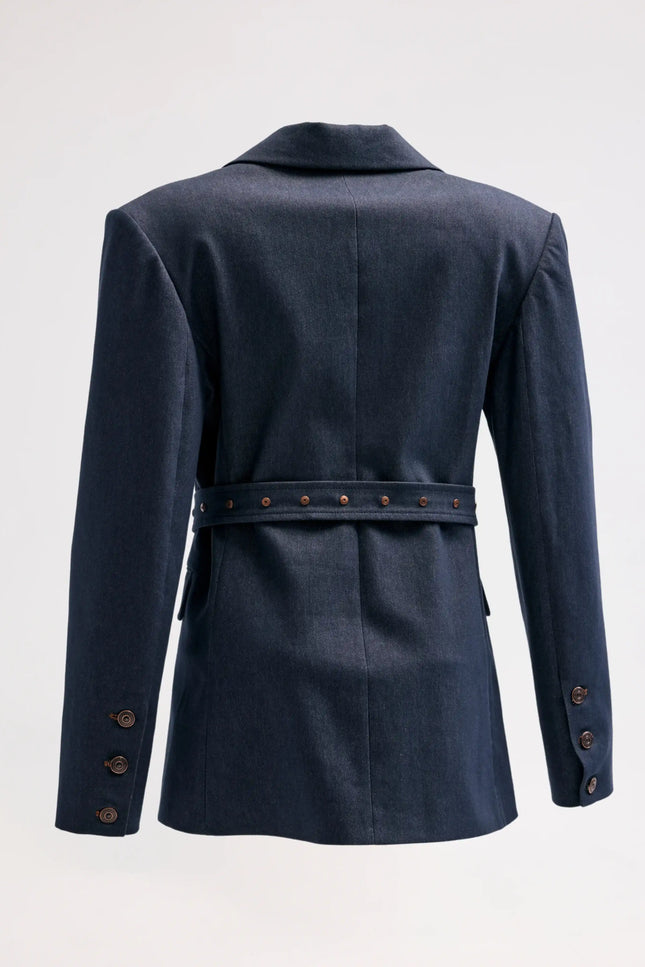Lacivert Kemerli Blazer Ceket