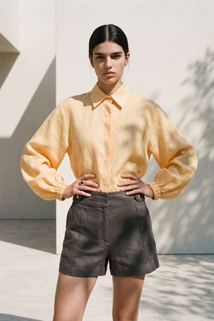 Oversize Keten Gömlek Turuncu