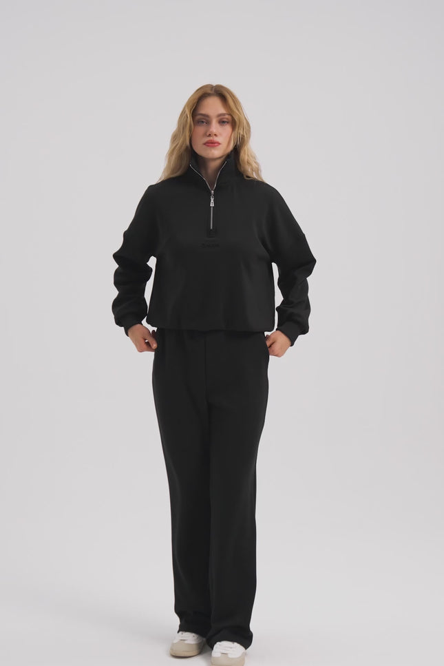 Fermuarlı Siyah Sweatshirt