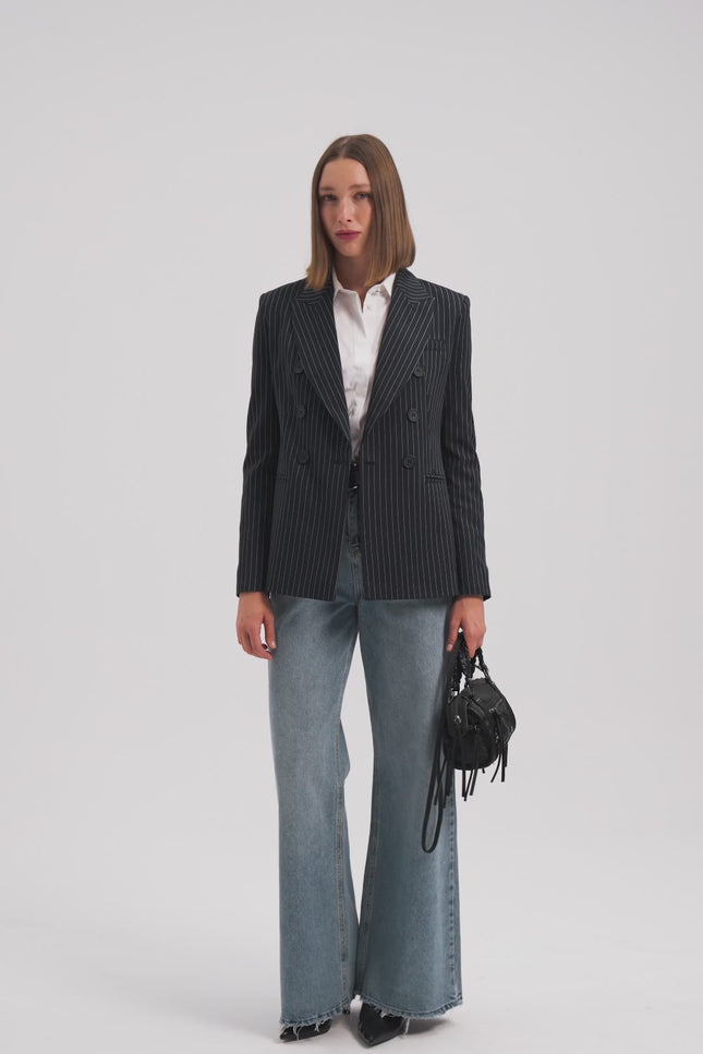 Lacivert Çizgili Blazer Ceket